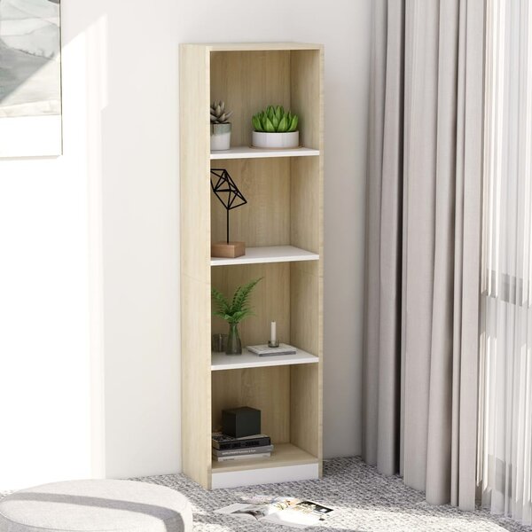 4-Tier Book Cabinet White and Sonoma Oak 40x24x142 cm Engineered Wood