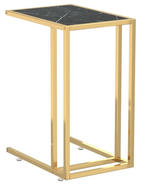 Computer Side Table Black Marble 50x35x65 cm Tempered Glass