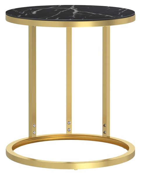 Side Table Gold and Black Marble 45 cm Tempered Glass