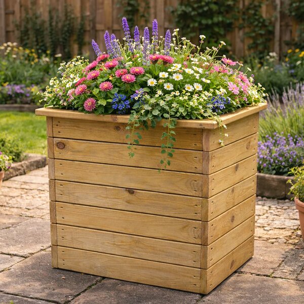 Ledyard Outdoor Wooden Square Planter in Natural