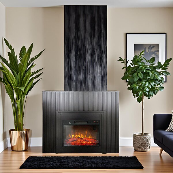 Free Standing Electric Fires with decorative slats ElectricSun LAMELIA Black Matte, with Sound Effect, 3 Colour, with APP, W120xH102cm