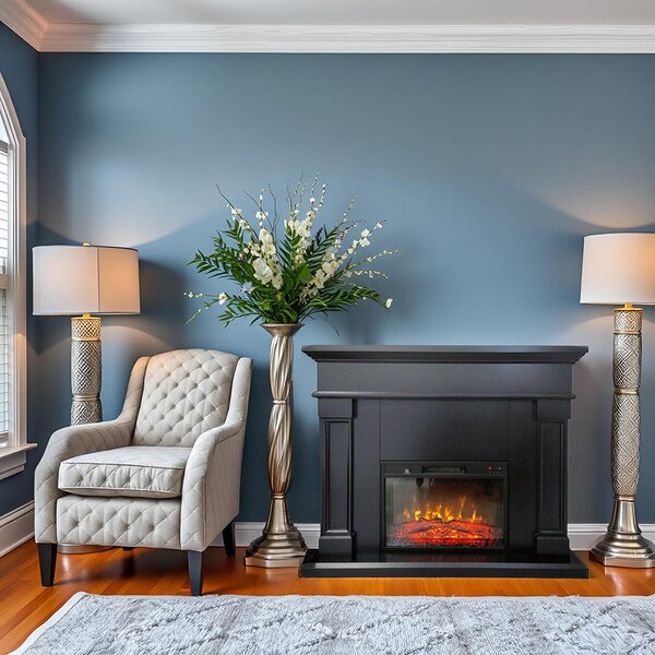 Free Standing Electric Fires ElectricSun Marisa Black Matte, with Sound Effect, 3 Colour, with APP, W120xH102cm