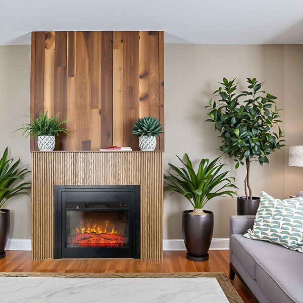Free Standing Electric Fires with decorative slats ElectricSun LAMELIA Light oak, with Sound Effect, 3 Colour, with APP, W120xH102cm