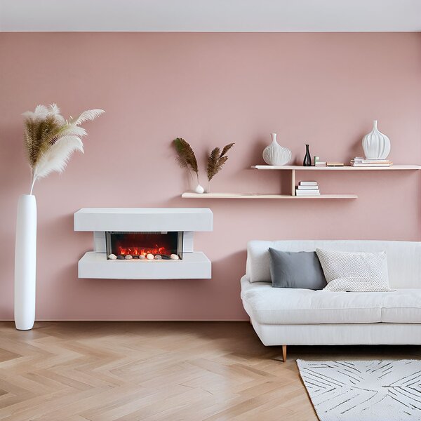 Wall Mounted Electric Fires ElectricSun Paula Small White Electric Fireplace, with Sound Effect, 10 Colour, with APP, W81xH41x22cm
