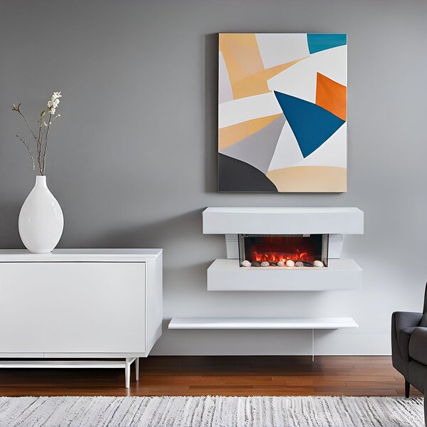 Wall Mounted Electric Fires ElectricSun Paula Small White Electric Fireplace, with Sound Effect, 10 Colour, with APP, W81xH41x22cm