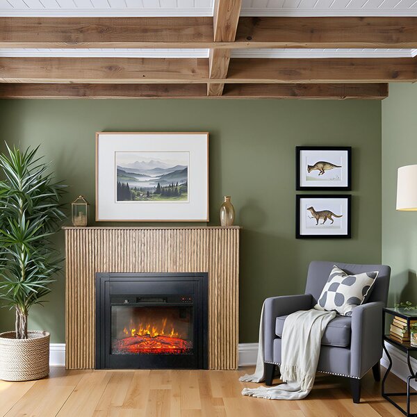 Free Standing Electric Fires with decorative slats ElectricSun LAMELIA Light oak, with Sound Effect, 3 Colour, with APP, W120xH102cm
