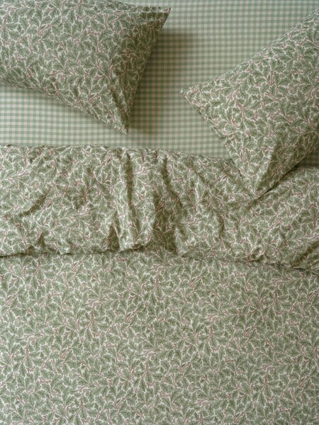 Leafy Arbour Oak Washed Cotton Percale Duvet Cover | King | Piglet in Bed