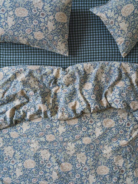 Webbs Blue Double Bough Linen Blend Duvet Cover | Single | Piglet in Bed