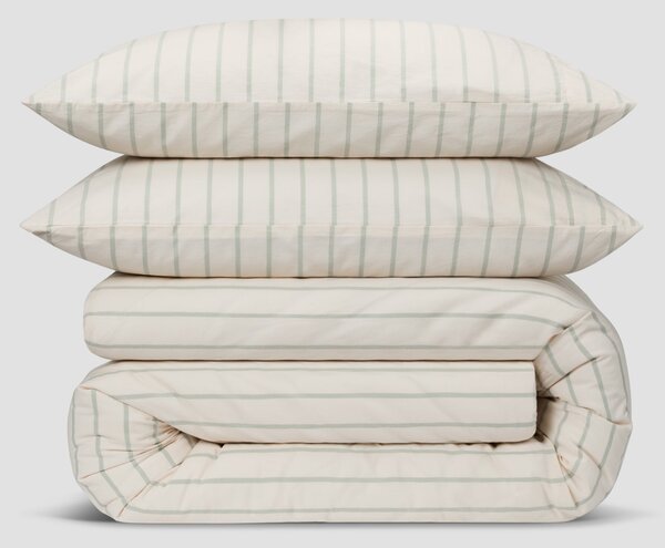 Mellow Green Slumber Stripe Cotton Duvet Set | Standard x Double | Piglet in Bed