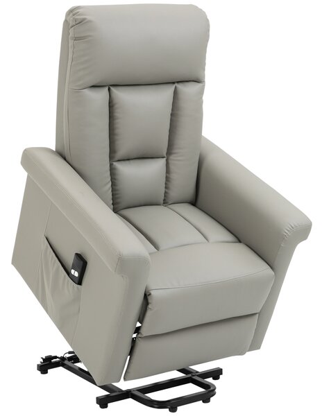 HOMCOM Power Lift Chair, PU Leather Recliner Sofa Chair for Elderly with Remote Control, Side Pocket, Grey Aosom UK
