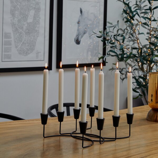 8 Piece Circular Candle Holder Black