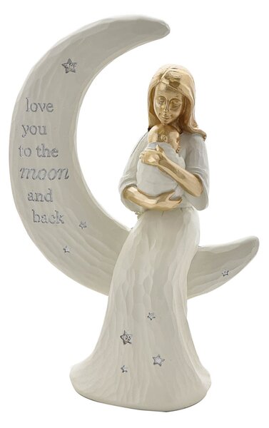 Bambino Mother and Baby Sitting on Moon Figurine "Love You" MultiColoured