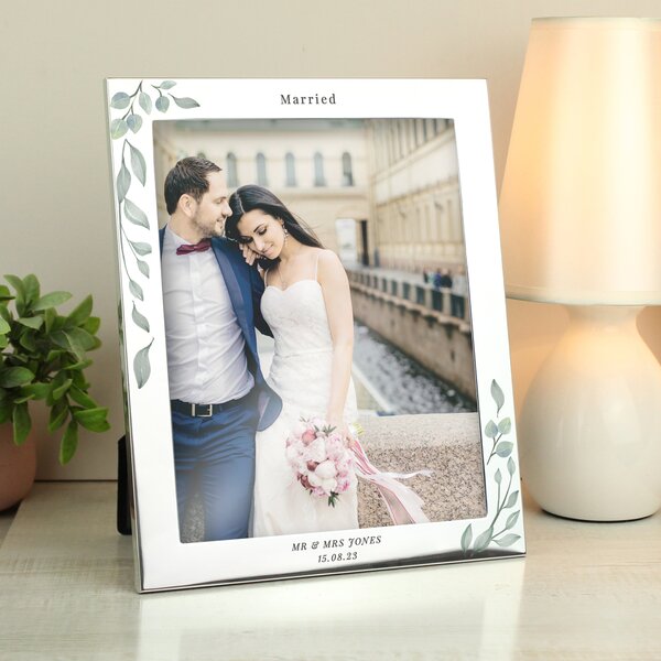 Personalised Botanical Silver Portrait Photo Frame Silver