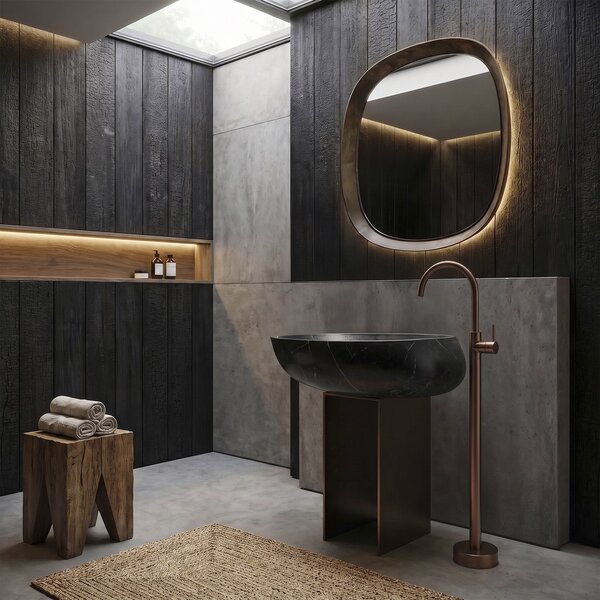 Floor-Standing Washbasin Faucet Rea Lungo Brush Brown