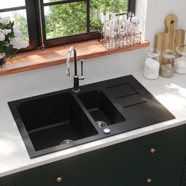 Granite Kitchen Sink Double Basins Black