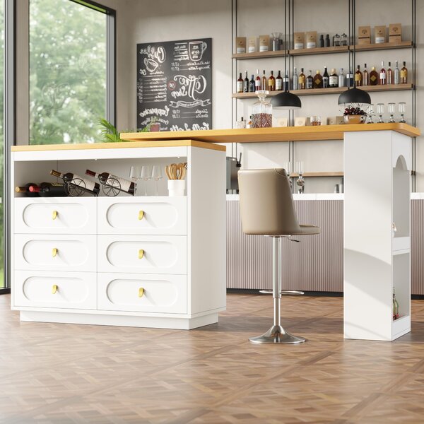 360° Rotating Kitchen Island, Side Table, Double Spice Rack, 6 Drawers Storage Bar Cart, Space-Saving, 137x39x90 cm, White Aosom UK
