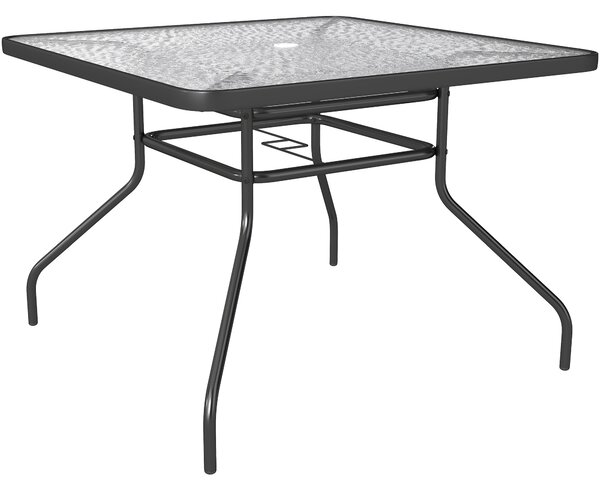 Outsunny Square Garden Dining Table with Tempered Glass Top & Umbrella Hole, 100 x 100 cm