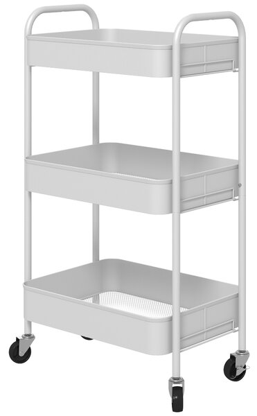 HOMCOM Three-Tier Steel Storage Trolley - White