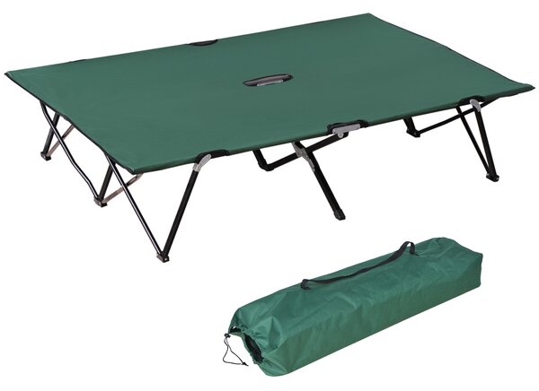 Outsunny Foldable Double Camping Cot, Lightweight Outdoor Patio Sunbed with Carry Bag, Green
