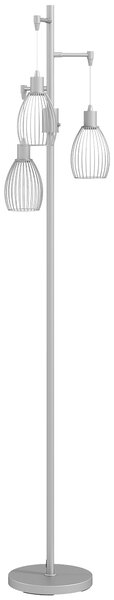 HOMCOM 170cm Industrial 3-Light Floor Lamp, Dimmable Standing Lamp with Steel Lampshades for Living Room, Bedroom, Dinging Room, Study, Silver Tone