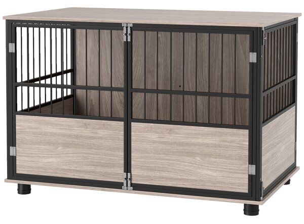 PawHut 100cm Furniture Style Dog Crate Dog Cage End Table Indoor with 3 Doors Soft Washable Cushion, for Large Sized Dogs Aosom UK