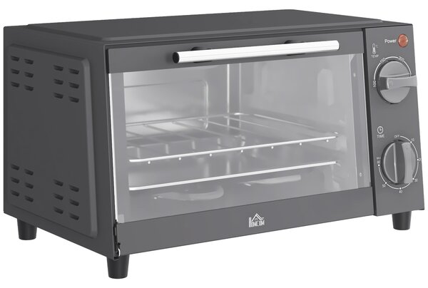 HOMCOM Mini Oven, 9L Countertop Electric Grill, Toaster Oven with Adjustable Temperature, Timer, Baking Tray and Wire Rack, 750W, Grey Aosom UK