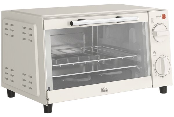 HOMCOM Mini Oven, 9L Countertop Electric Grill, Toaster Oven with Adjustable Temperature, Timer, Baking Tray and Wire Rack, 750W, Cream Aosom UK