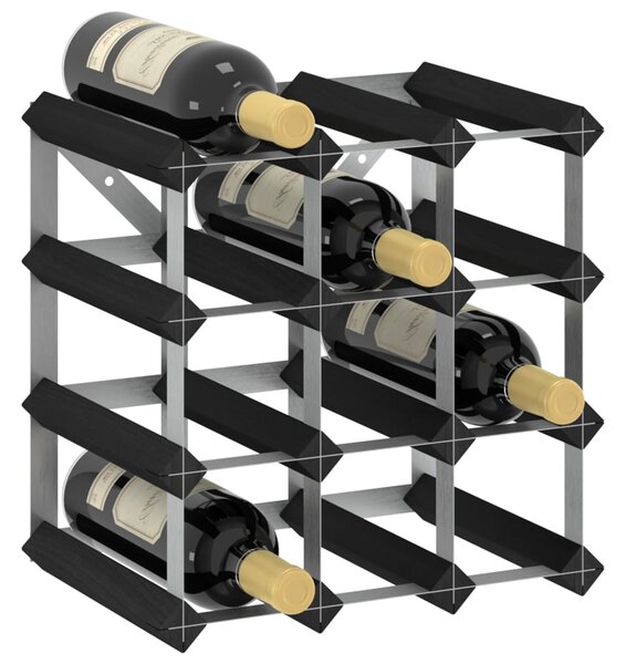 Wine Rack for 12 Bottles Black Solid Pine Wood