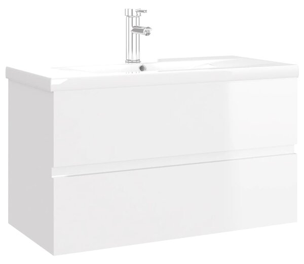 Sink Cabinet with Built-in Basin High Gloss White Engineered Wood