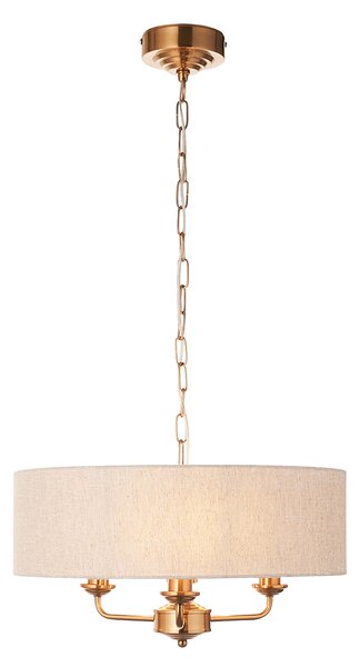 Manon 3-Light Pendant in Vintage Brass & Natural Linen