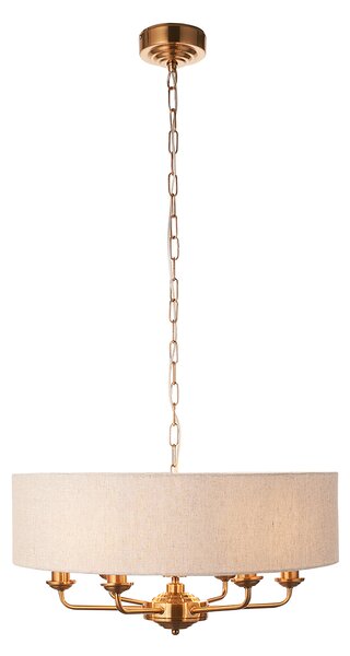 Manon 6-Light Pendant in Vintage Brass & Natural Linen