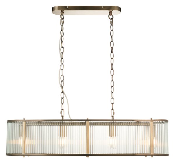 Richmond 4-Light Linear Pendant in Antique Brass & Ribbed Glass