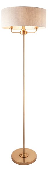 Manon 3-Light Floor Lamp in Vintage Brass & Natural Linen