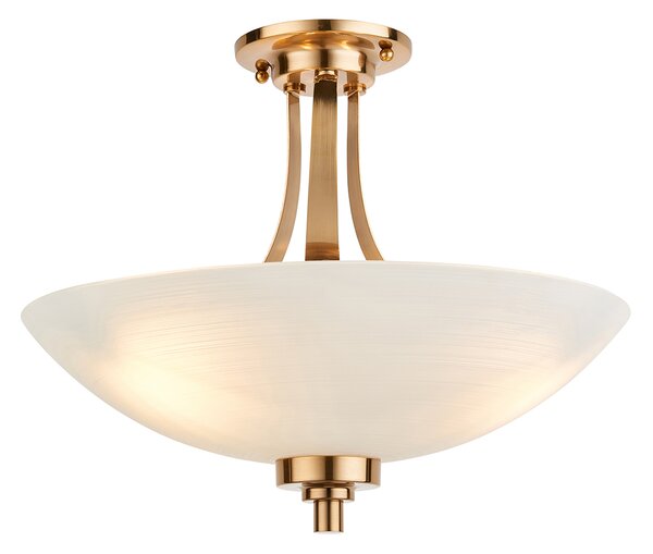 Posu 3-Light Semi-Flush | Brushed Brass | White Glass Shade