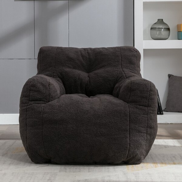 Soft Swivel Foam Bean Bag Armchair with Teddy Fabric and Ergonomic Backrest, Single Sofa for Living room, 100L x 94W x 70H cm, Dark Gray Aosom.UK