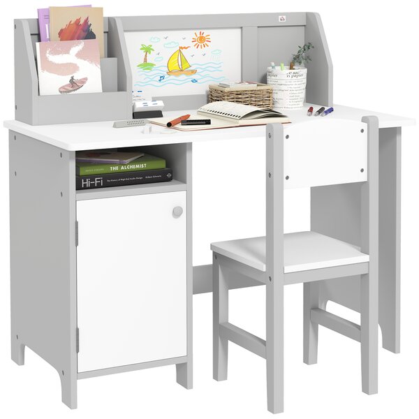 HOMCOM Toddler Activity Station: Table & Chair Set with Dry Erase Top, 2 Piece, Grey Aosom UK