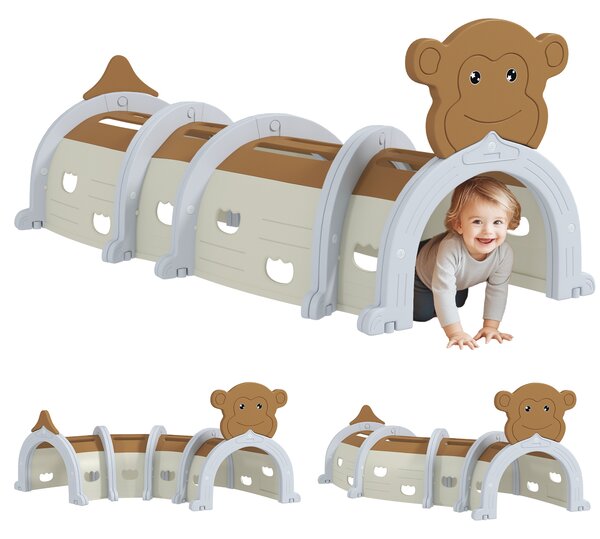AIYAPLAY Monkey Design Kids Play Tunnel for Crawl and Climb, for 3-6 Years, Brown