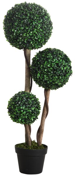 HOMCOM Decorative Artificial Plant Boxwood Ball Topiary Tree in Pot Fake Plant for Home Indoor Outdoor Decor, 90 cm, Dark Green