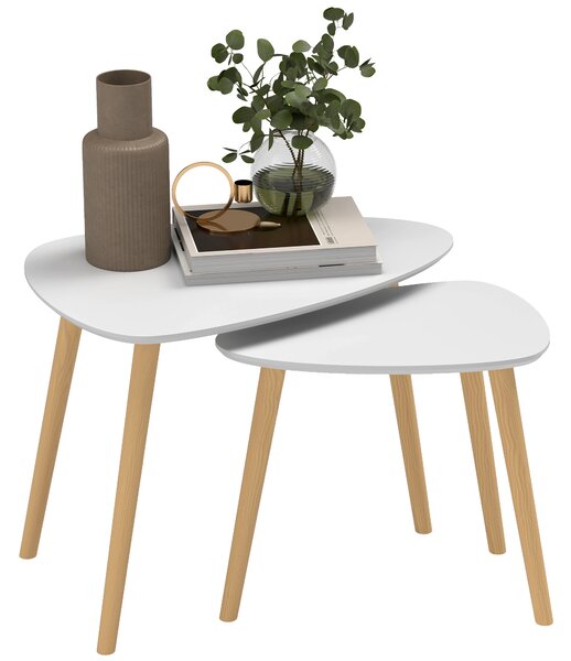 HOMCOM Nesting Coffee Table, Set of 2 Side Tables, Stacking End Tables with Solid Wood Legs, for Living Room Bedroom, Light Grey