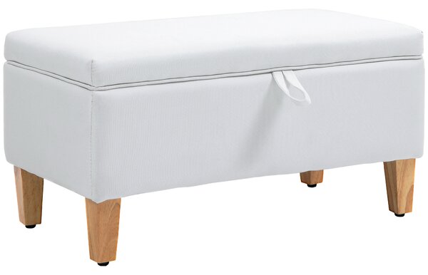 HOMCOM Linen Storage Ottoman Padded Footstool with Rubberwood Legs for Storage Box, Bed End, Shoe Bench, Seating, Cream White
