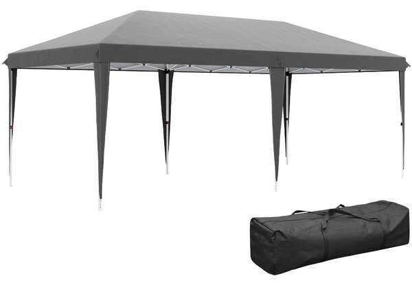 Outsunny Pop Up Gazebo, Double Roof Foldable Canopy Tent, Height Adjustable Wedding Awning Canopy w/ Carrying Bag, 6 m x 3 m x 2.7 m, Grey