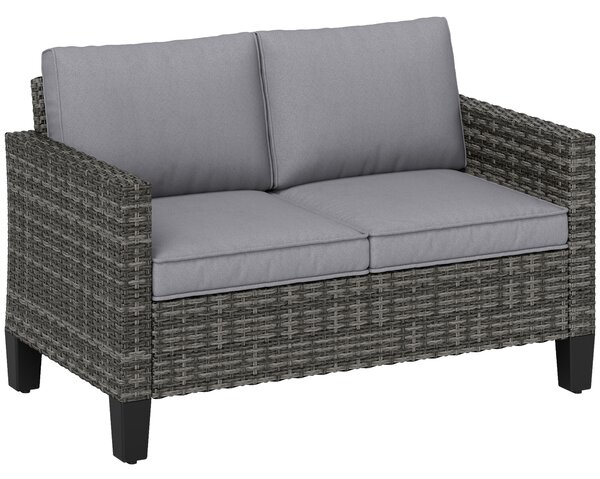 Outsunny Two-Seater Rattan Outdoor Sofa - Dark Grey