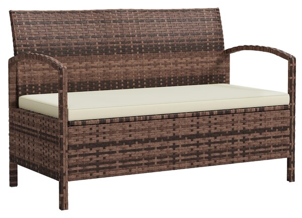 Outsunny 125L Storage Garden Bench, with Cushion - Brown