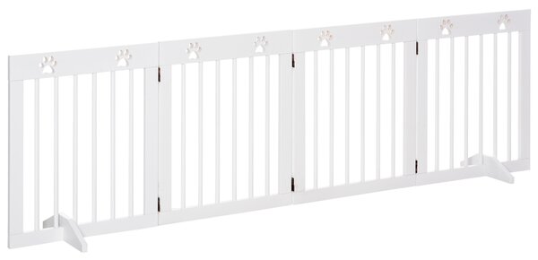 PawHut Pet Gate 4 Panel Folding Wooden Dog Barrier Freestanding Dog Gate For Stairs w/ Support Feet Aosom UK