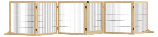 PawHut Wooden Pet Gate, Freestanding Dog Safety Barrier with 2 Support Feet, Natual