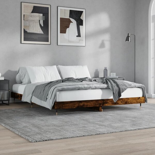 Bed Frame Smoked Oak 150x200 cm 5FT King Size Engineered Wood