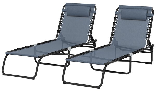 Outsunny Folding Sun Loungers: Dual Beach Recliners, 4-Position Adjustable, Grey