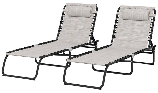 Outsunny 2 Piece Folding Sun Lounger Set, Beach Chaise Chair, 4 Position Adjustable, Garden Cot Camping Recliner, Cream White