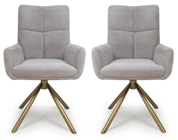 Cavino Pewter Fabric Dining Chairs With Bronze Legs In Pair