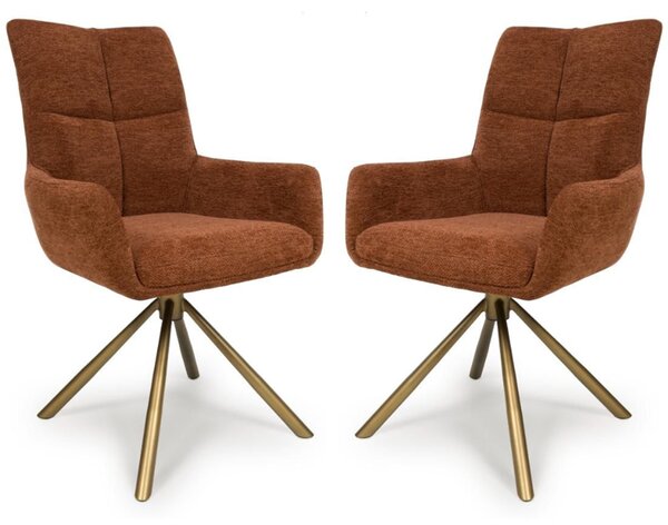 Cavino Rust Fabric Dining Chairs With Bronze Legs In Pair
